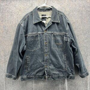 Vintage Sean John Jacket Mens XL Gray Denim Bomber Button Hip Hop Hong Kong 90s
